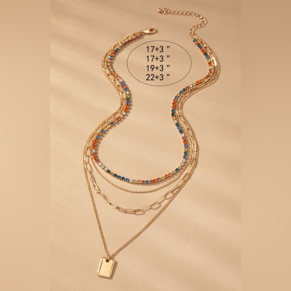 Layered mixed gold chain rhinestone necklace - Picture 2 of 4